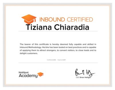 Certificazione Inbound marketing Tiziana Chiaradia