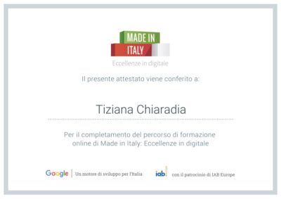 Eccellenze in digitale - Certificato Tiziana Chiaradia