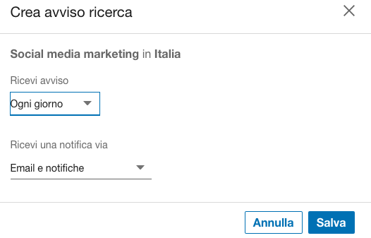 Filtri di ricerca lavoro su Linkedin