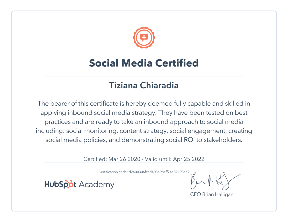 Certificazione Social Media Hubspot