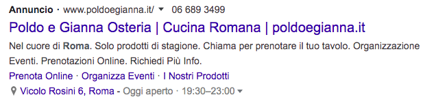 Esempio annuncio testuale Google Adwords