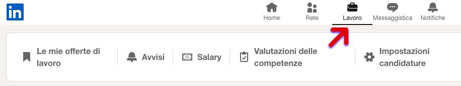 Sezione lavoro su Linkedin