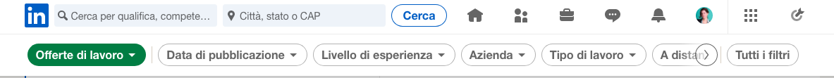 Tutti i filtri sezione lavoro linkedin